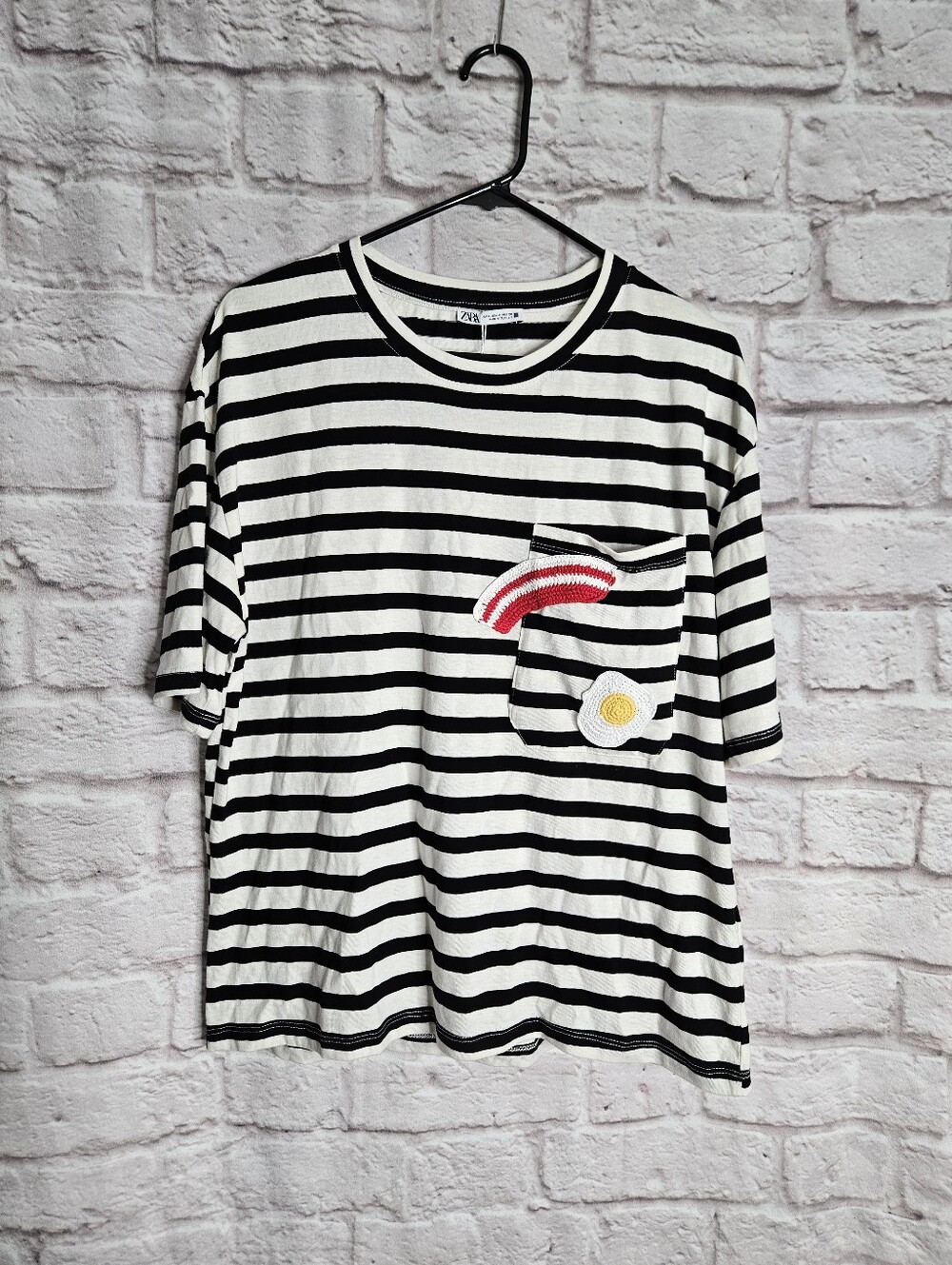 Zara Women's T Shirt Size Medium Bacon Fried Egg New With Tags